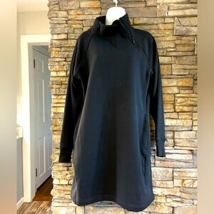 Athleta Side Mock Neck Zip Sweatshirt Dress Zipper Pockets Fleece Lined Black M